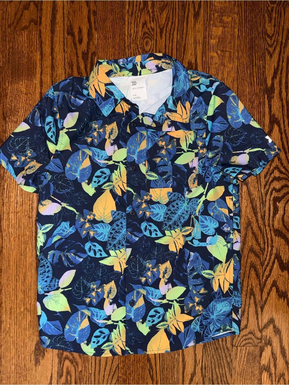 all in motion Navy Tropical Leaf Print Button-Down Shirt
